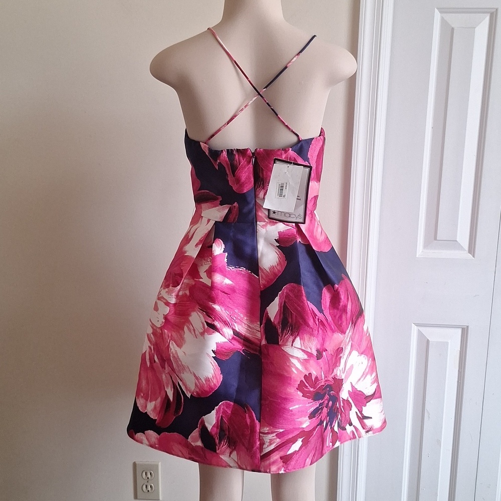 ​BCX NWT Pink Floral Navy Fit Flare Dress Sz 7 Juniors Party Prom Wedding Guest - Picture 4 of 6